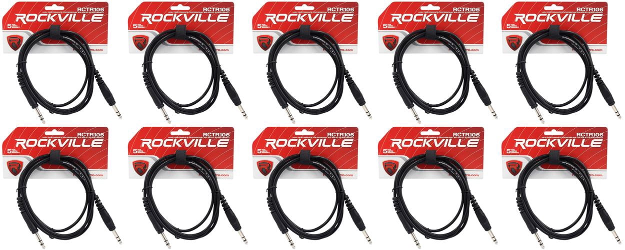 10 Rockville RCTR106B Black 6' 1/4'' TRS to 1/4'' TRS  Cable 100% Copper