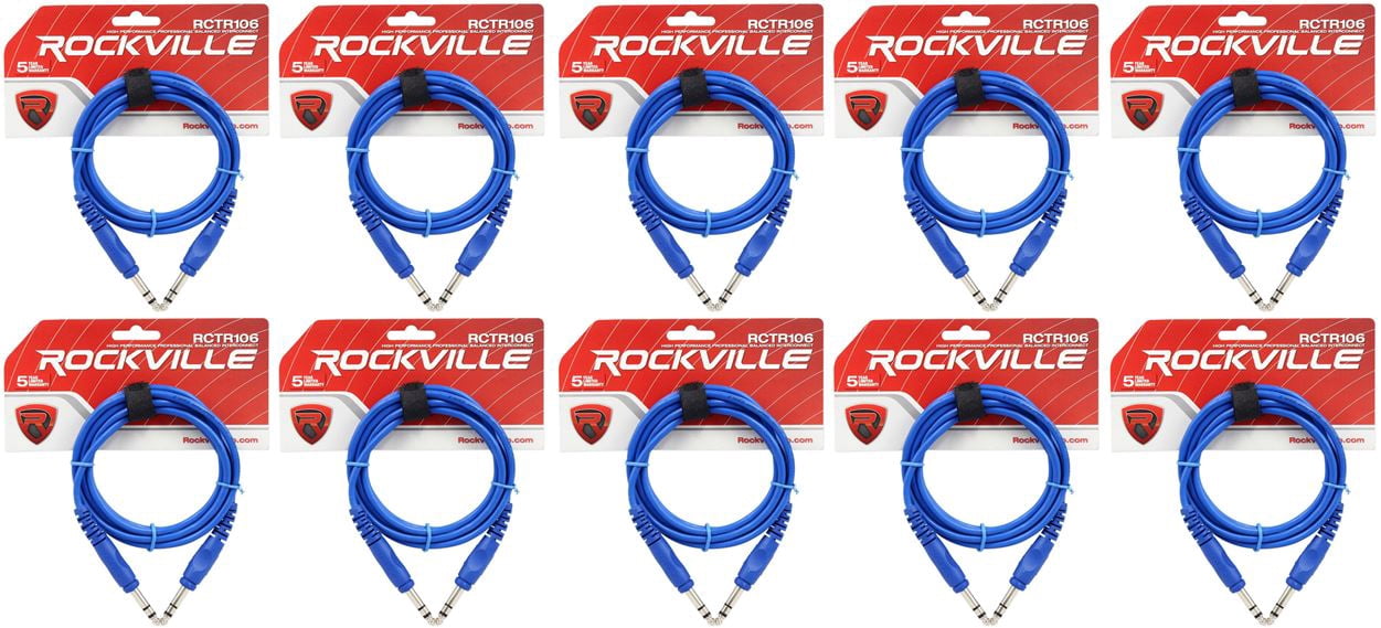 10 Rockville RCTR106BL Blue 6' 1/4'' TRS to 1/4'' TRS  Cable 100% Copper