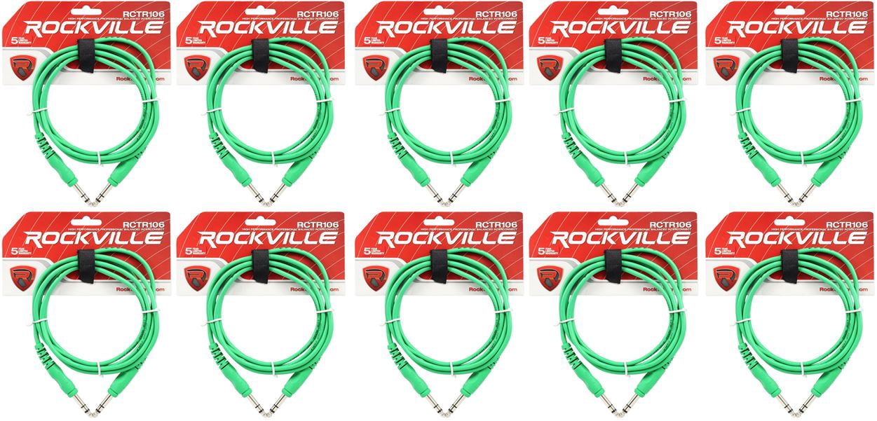 10 Rockville RCTR106G Green 6' 1/4'' TRS to 1/4'' TRS  Cable 100% Copper