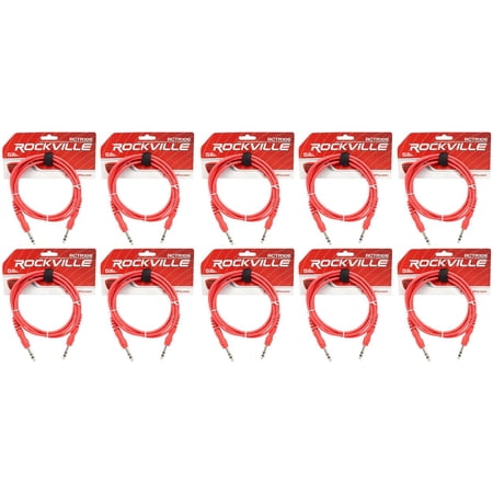 10 Rockville RCTR106R Red 6' 1/4'' TRS to 1/4'' TRS Cable 100% Copper