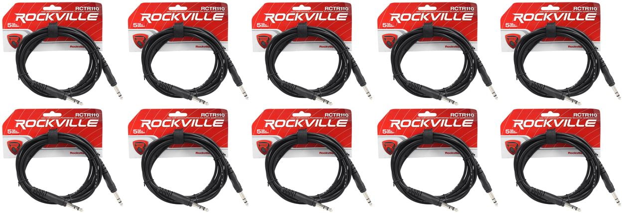 10 Rockville RCTR110B Black 10' 1/4'' TRS to 1/4'' TRS  Cable 100% Copper