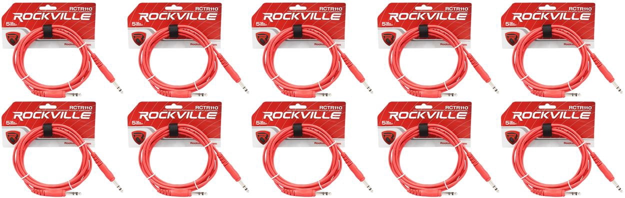 10 Rockville RCTR110R Red 10' 1/4'' TRS to 1/4'' TRS  Cable 100% Copper