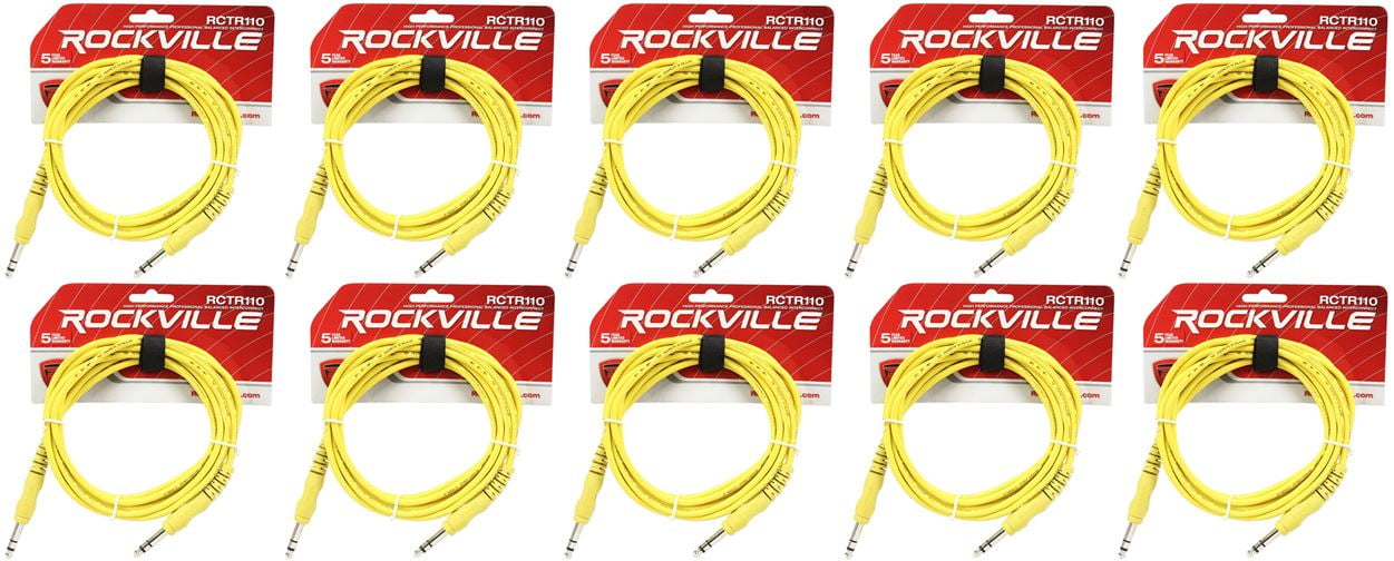 10 Rockville RCTR110Y Yellow 10' 1/4'' TRS to 1/4'' TRS  Cable 100% Copper