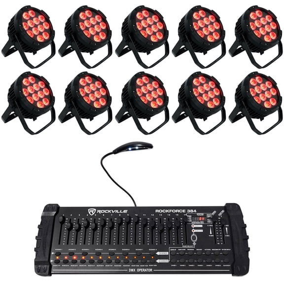 (10) Rockville WET PAR PRO Indoor/Outdoor Par Can Wash Up Lights+DMX Controller