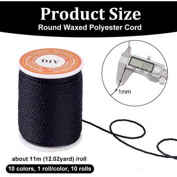 10 Roll 120 Yards Waxed Polyester Cord 1mm Twisted Sewing Waxed Thread Stitching Thread Cord Round Waxed Polyester Cord with Spool