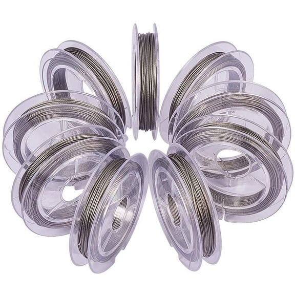 10 Rolls 0.45mm Steel Tiger Tail Beading Wire Stainless Steel Color Soft Flexible Jewelry Wire for Jewelry Making, Bead Stringing, Crafting(10yard/ roll, 100yard Totally)