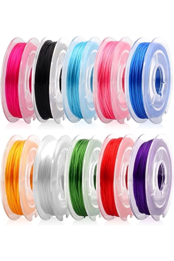 10 Rolls 0.8mm Flat Elastic Bracelet String Cord, 10 Color Clear High Stretchy Crystal String Beading Wire Thread Rope for Jewelry Making Bracelet Necklace Crafts, Clay Beads, Crystal & Pony Beads