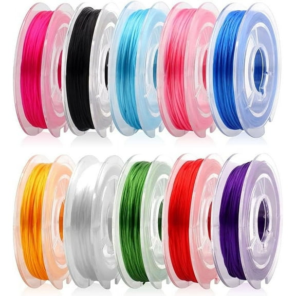 10 Rolls 0.8mm Flat Elastic Bracelet String Cord, 10 Color Clear High Stretchy Crystal String Beading Wire Thread Rope for Jewelry Making Bracelet Necklace Crafts, Clay Beads, Crystal & Pony Beads