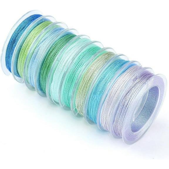 10 Rolls 240 Yards 0.3MM 3Ply Blue Glitter Embroidery Thread 0.3MM Colorful Shimmer Christmas Metallic String Polyester Tinsel Cord Rope Bulk