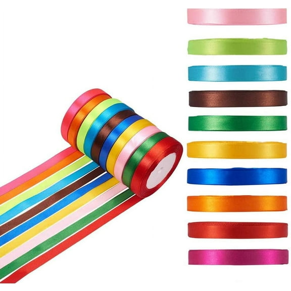 10 Rolls 250 Yards Satin Ribbons 1/2" DIY Craft Fabric Ribbon Mixed Colors for Making Bows Wedding Party Christmas Decorations Gifts Wrapping Packaging Each Roll About 25 Yards for diy