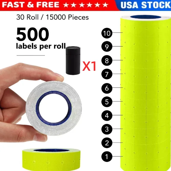 10 Rolls / 5000 Tags Yellow Labels For Motex Mx-5500 L5500 Mx989 Price Gun