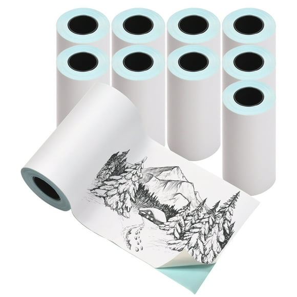 10 Rolls 57x30mm Self-Adhesive Direct Thermal Paper White Printable Sticker Paper BPA-Free Waterproof Oil-proof Friction-proof Sticky Paper Roll for Pocket Mobile Thermal Printer BT Photo Printer