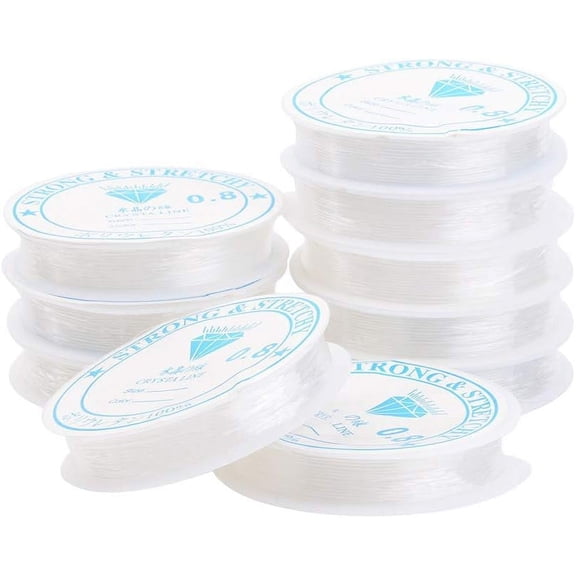 10 Rolls 82 Yards Clear Crystal Elastic Thread 0.8mm Stretch String Cord Crafting DIY Thread for Bracelets Gemstone Jewelry Making Beading Craft Sewing