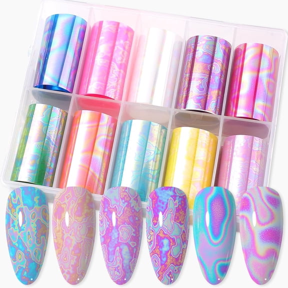 10 Rolls Aurora Iridescence Nail Foil Transfer Sticker Kit Holographic Decals Laser Nail Foil Transfer Stickers Wraps