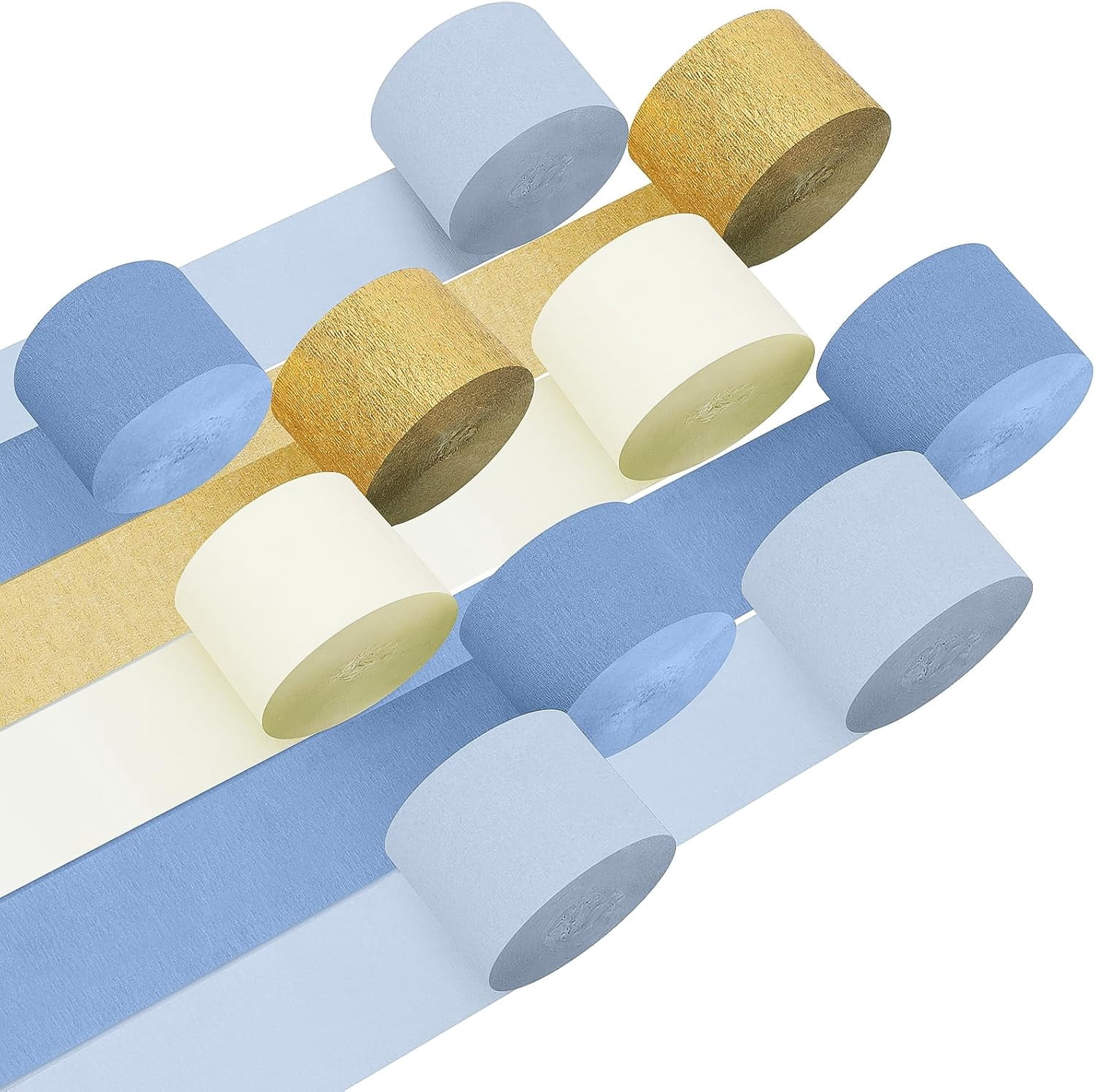 10 Rolls Crepe Paper Streamers 820 Ft, Blue Light Blue White Gold Crepe Paper Decorations for Wedding Ceremony Birthday Party