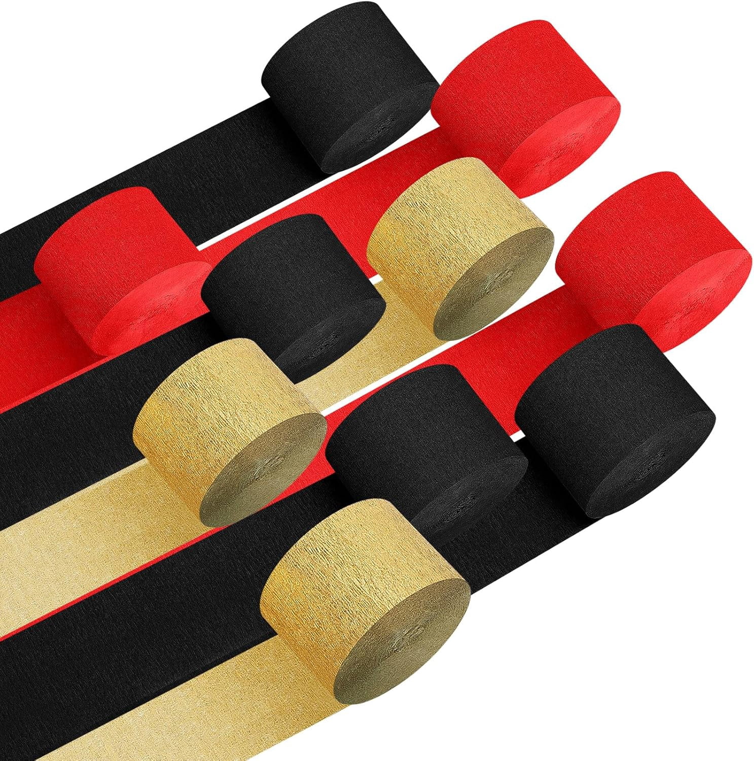 10 Rolls Crepe Paper Streamers 820 Ft, Red Gold Black Crepe Paper Decorations for Wedding Ceremony Birthday Party