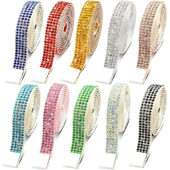 10 Rolls Crystal Rhinestone Diamond Ribbon Crystal Self Adhesive Ribbon Diamond Bling Ribbon Roll Rhinestone Ribbon DIY Decoration Sticker for DIY Shoes Clothing Decoration