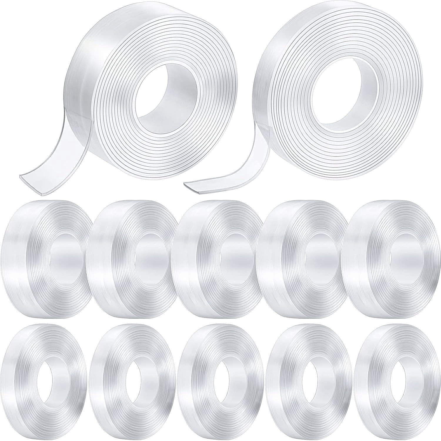 10 Rolls Double Sided Tape Heavy Duty 0.59 in + 1.18 in Total 98.5 ft Two Sided Adhesive Tape Transparent DIY Nano Tape for Wall Carpet Photo Car Posters Party Decoration