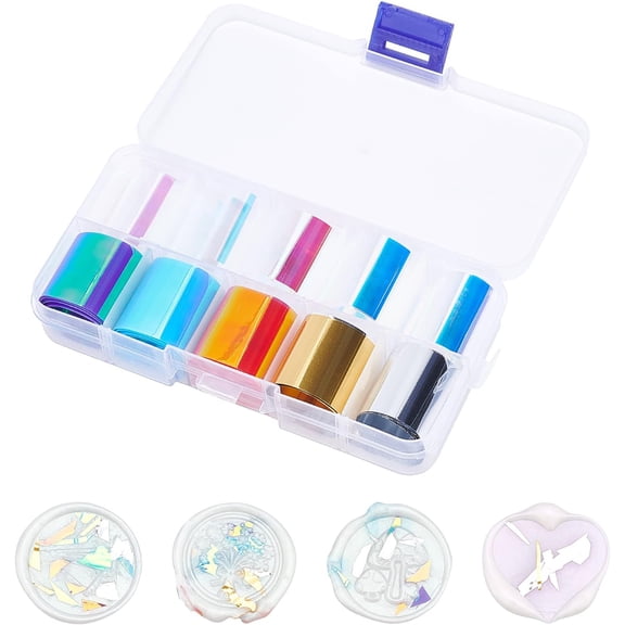 10 Rolls Foil Paper 1 Box Foil Stamping Paper 10 Colours Packed in Plastic Box DIY