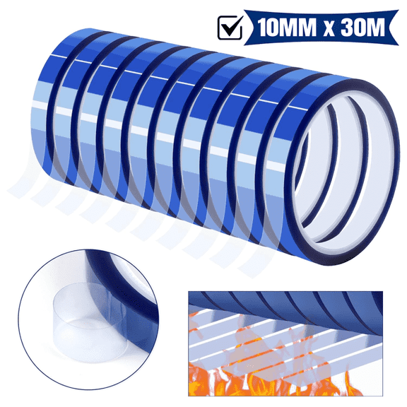 10 Rolls Heat Resistant Tape 10mm x 30m Heat Tape for Sublimation Heat Transfer Tape For Press Electronic Soldering Insulation No Residue