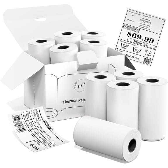 10 Rolls Mini Thermal Printer Sticker Paper,Thermal Sticker Paper 50 X 3.5m,Compatible with Most inkless Mini Receipt Printers eg PeriPage A6,Vretti TP6S Portable Pocket Printer
