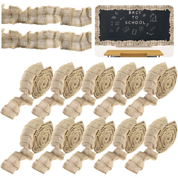 10 Rolls Ruffled Bulletin Board Borders- 2" x 79.2" Burlap Bulletin Board Trim- DIY Ruffled Burlap Decorative Border Trims Crafts for School Classroom Office Farmhouse Decoration (Total 792")