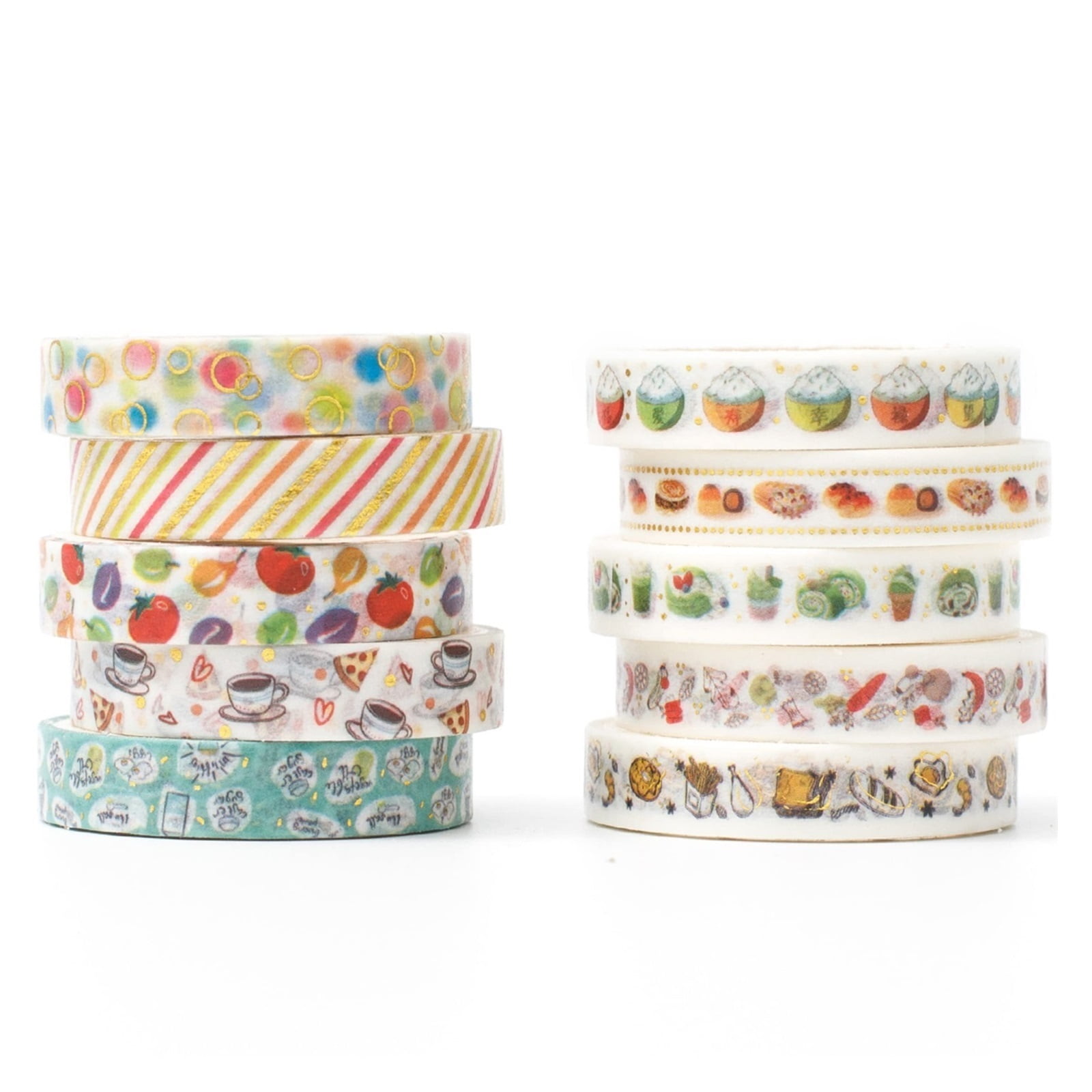 10 Rolls Sparkling Washi Tape Set 8mm Skinny Gold Foil Decorative Masking Washi Tapes for Bullet Journal,Scrapbook, Planner, DIY Crafts (Gourmet Temptation)