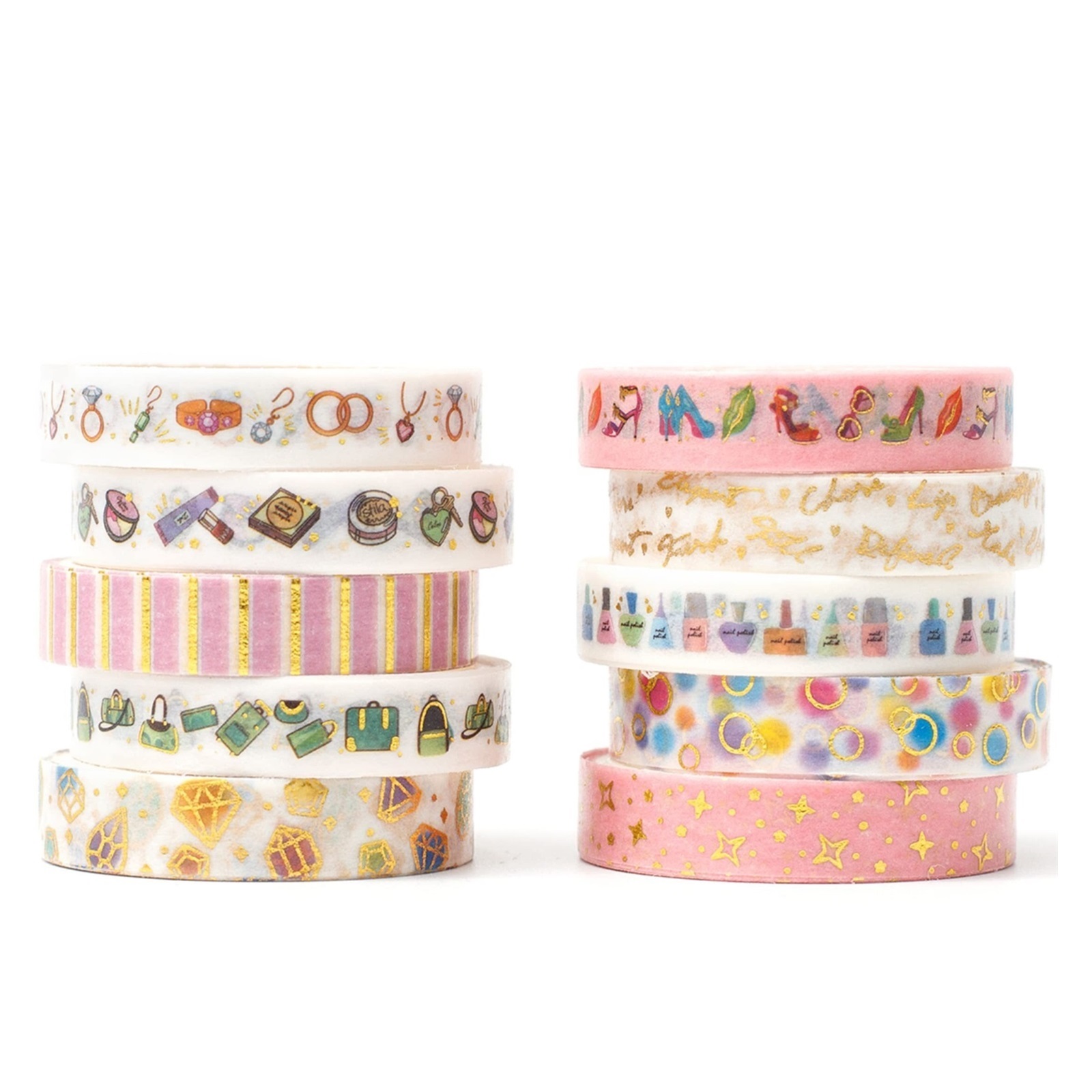 10 Rolls Sparkling Washi Tape Set 8mm Skinny Gold Foil Decorative Masking Washi Tapes for Bullet Journal,Scrapbook, Planner, DIY Crafts (Urban Beauty)