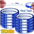 thumbnail image 1 of 10 Rolls Sublimation Heat Resistant Tape, 10 mm × 30 m (98 ft) Heat Transfer Tape Sublimation Heat Tape for Press Electronic Soldering Insulation, No Residue, 1 of 10