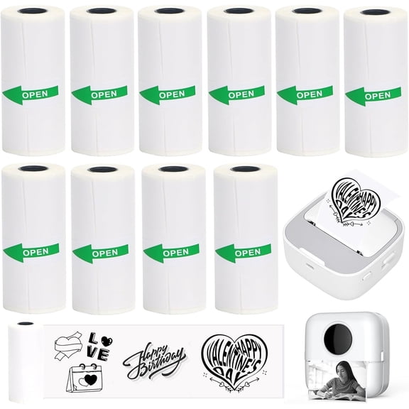 10 Rolls Thermal Sticker Paper for Mini Printer,Self-Adhesive Paper 57 * 25mm, White Clear printing Paper for Pocket Inkless Portable Photo Printer to Print Note,Study,DIY