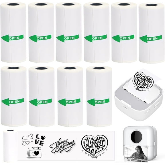 10 Rolls Thermal Sticker Paper for Mini Printer,Self-Adhesive Paper 57 * 25mm, White HD Clear printing Paper for Pocket Inkless Portable Bluetooth Photo Printer to Print Note,Study,DIY
