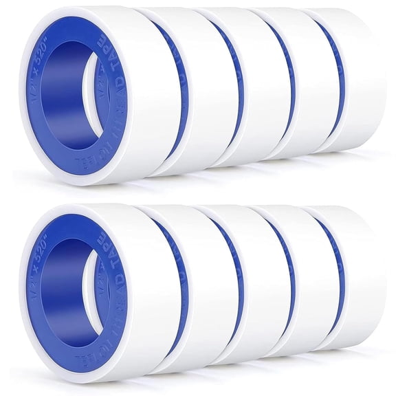 10 Rolls Thread Seal Tape - 1/2 Inch x 520 Inch Plumbers Tape for Water Pipe & Gas Line Leak Proof Sealing ,  White Teflon Pipe Tape, High Density for Shower Head & Plumbing Fittings