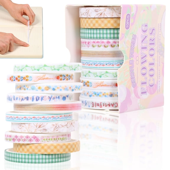 10 Rolls Washi Tape Set，Aesthetic Adhesive Decorative Tape, Colored Masking Tape for Scrapbooking, Journaling, Junk Journal, Craft Supplies