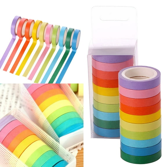 10 Rolls Washi Tape Set Colored Masking Tape Pack Decorative Thin Tapes Children and Gifts Warpping, Back to School Supplies (10MM/0.79Inches) Multicolor
