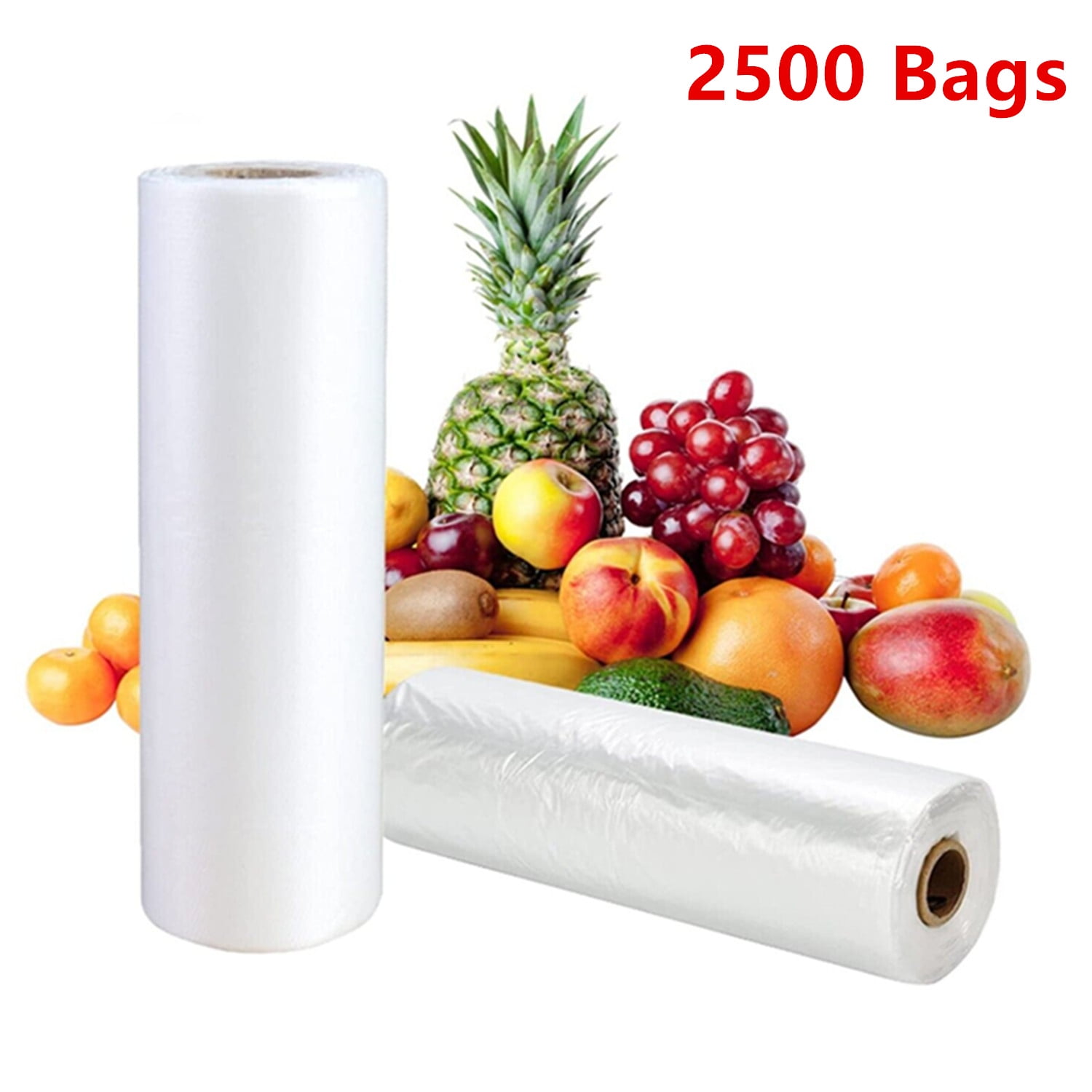 10 Rolls of 12" x 20" Plastic Produce On Roll Clear Bag for Grocery, Kitchen, Food, Fruit, Vegetable Storage (250 Bags per Roll)