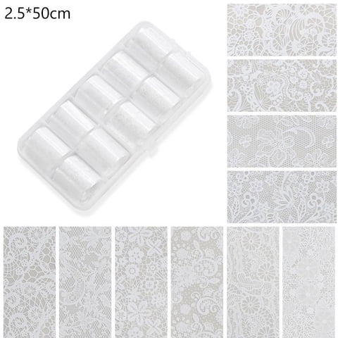 10 Rolls of Lace-Trimmed Nail Foil in Classic Black and White for Diy Nail Art, Self-Adhesive and Easy to Apply