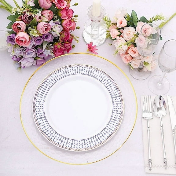 10 Round 10 In White Disposable Dinner Plates Navy Blue Chord Trim Party Events