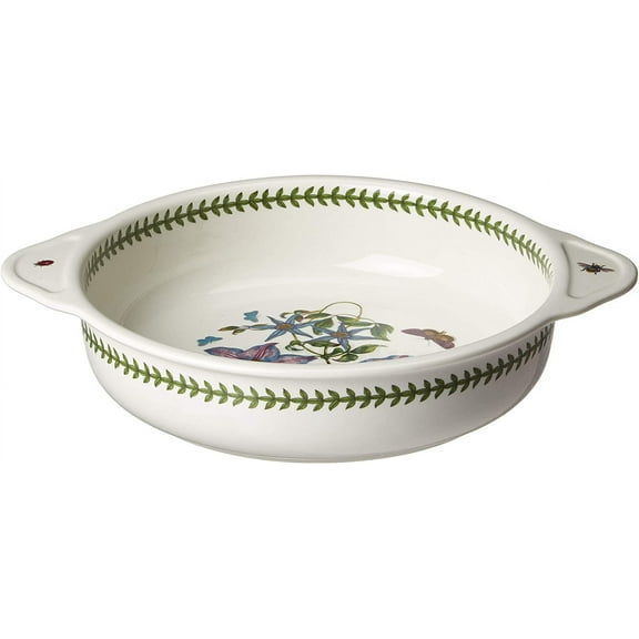 10" Round Baking Dish with Clematis Motif -  Porcelain Serveware, Oven, Microwave, Freezer & Dishwasher Safe