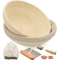 thumbnail image 1 of 10" Round Bread Banneton Proofing Basket for Sourdough, Rising Dough Baking Bowl Kit, Gifts for Artisan Bread Making Starter, Includes Linen Liner, Metal Dough Scraper, Scoring Lame & Case, 5 Blades, 1 of 8