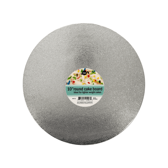 10 in Round Cake Board, Ideal for Lighter Weight Cakes, Easy Cake Movement, Textured Foil Covering for Enhanced Display, Shrink Wrapped with Hang Tag, Perfect for Cake Presentation, Silver