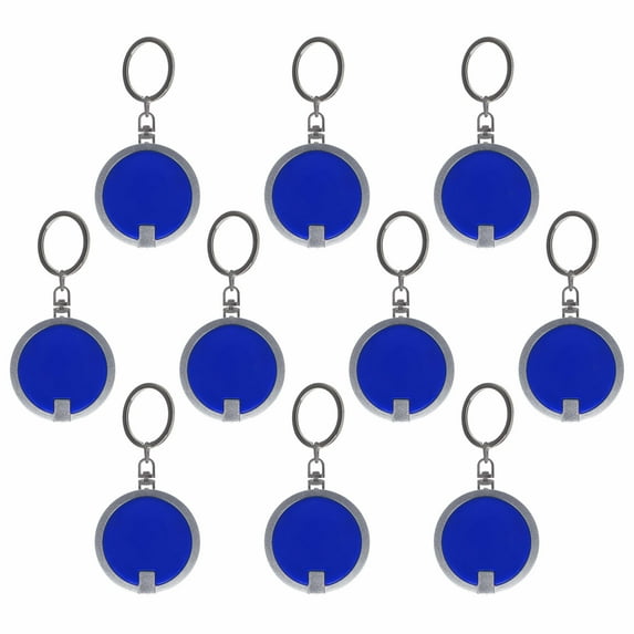 10 Round LED Keychains - Battery included, Plastic - Blue