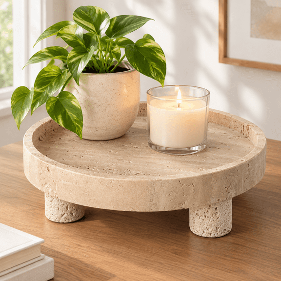 10 Round Marble Tray Riser Trivet, Fruit Bowl for Kitchen Counter