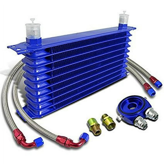 10-Row 10 An Engine Oil Cooler+Blue M20 Sandwich Cooler Adapter Plate+Hose