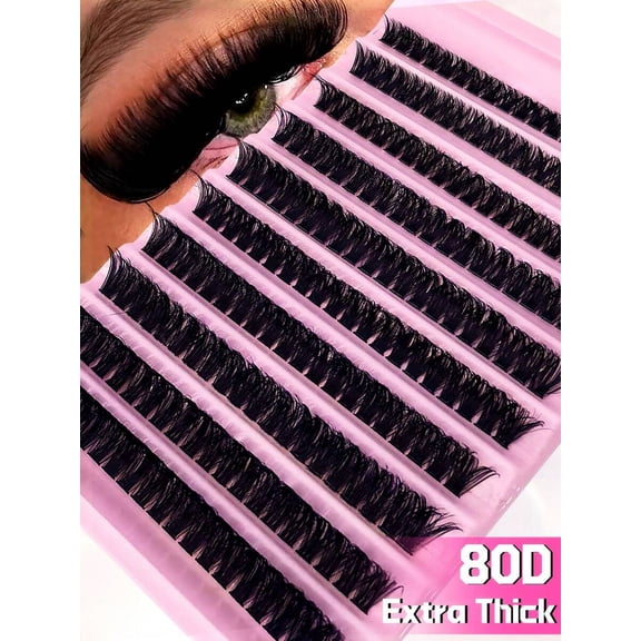 10 Row 200PCS Individual Lash Clusters 80D D Curl 8-16mm DIY Lash Clusters Extra Thick&Fluffy&Natural Look Reusable Individual Eyelash Extension Kit For Self Use At Home Or On-The-Go