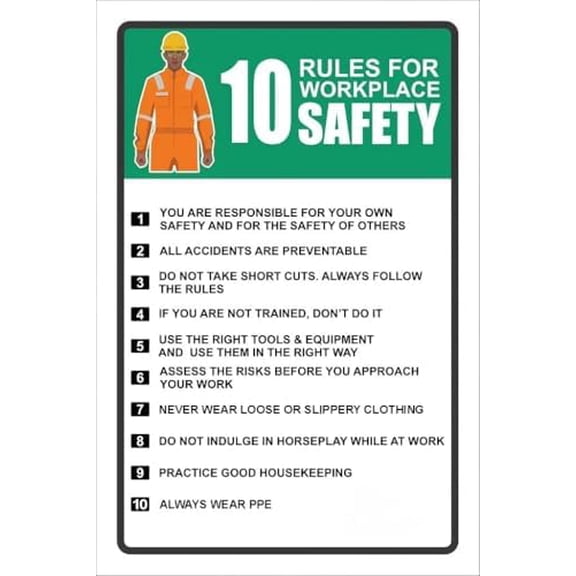 10 Rules Of Workplace Safety Sign Metal Sign Decorative Wall Plaque, 12 X 8 inch