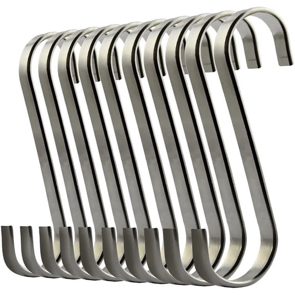 10 S-Hook Stainless Steel Kitchen Hook Cutlery Holder 18/8 Rust Resistant S-Hooks for Kitchen BBQ Baking and Many Other Possibilities (10 S-Hook)