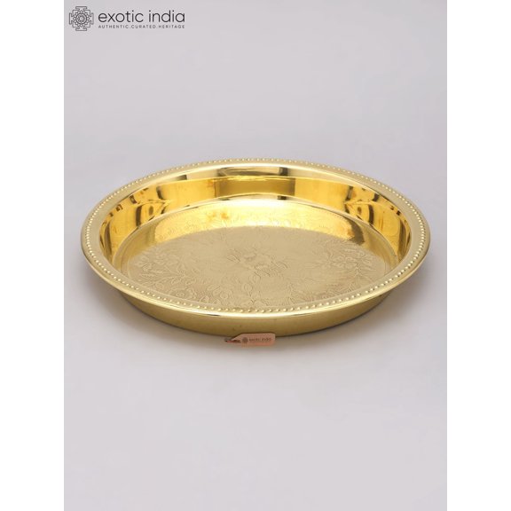 10'' Sacred Flower Design Puja Thali | Brass Ritual Item