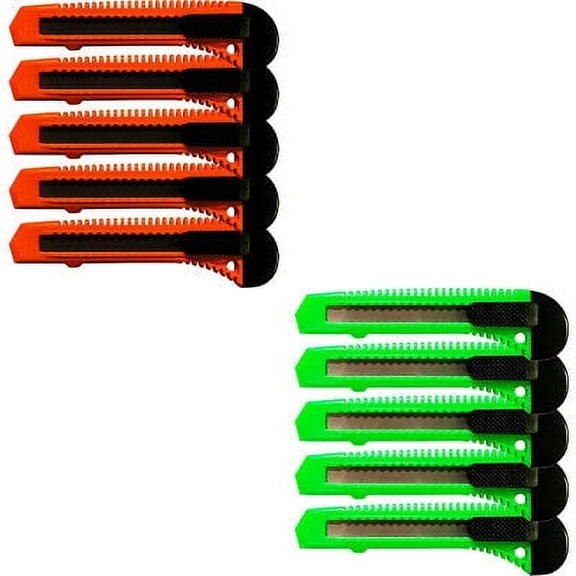 10 Safety Box Cutter Utility Knife Retractable Snap off Razor Blade ORANGE GREEN