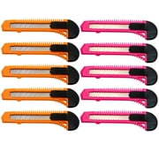 10 Safety Box Cutter Utility Knife Retractable Snap off Razor Blade ORANGE PINK