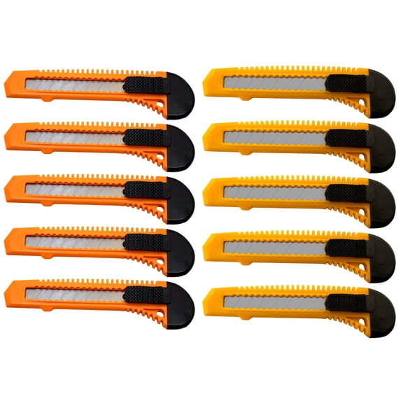 10 Safety Box Cutter Utility Knife Retractable Snap off Razor Blade ORANGE YELLO